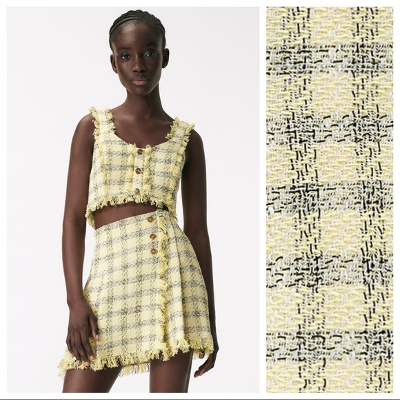 Zara Tops - NWT. Zara Yellow Textured Frayed Crop Strappy Top with Buttons. Size L.